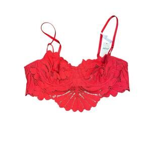 NWT Aerie Balconette Bra Size 34A Red Lacey Lingerie Underwired